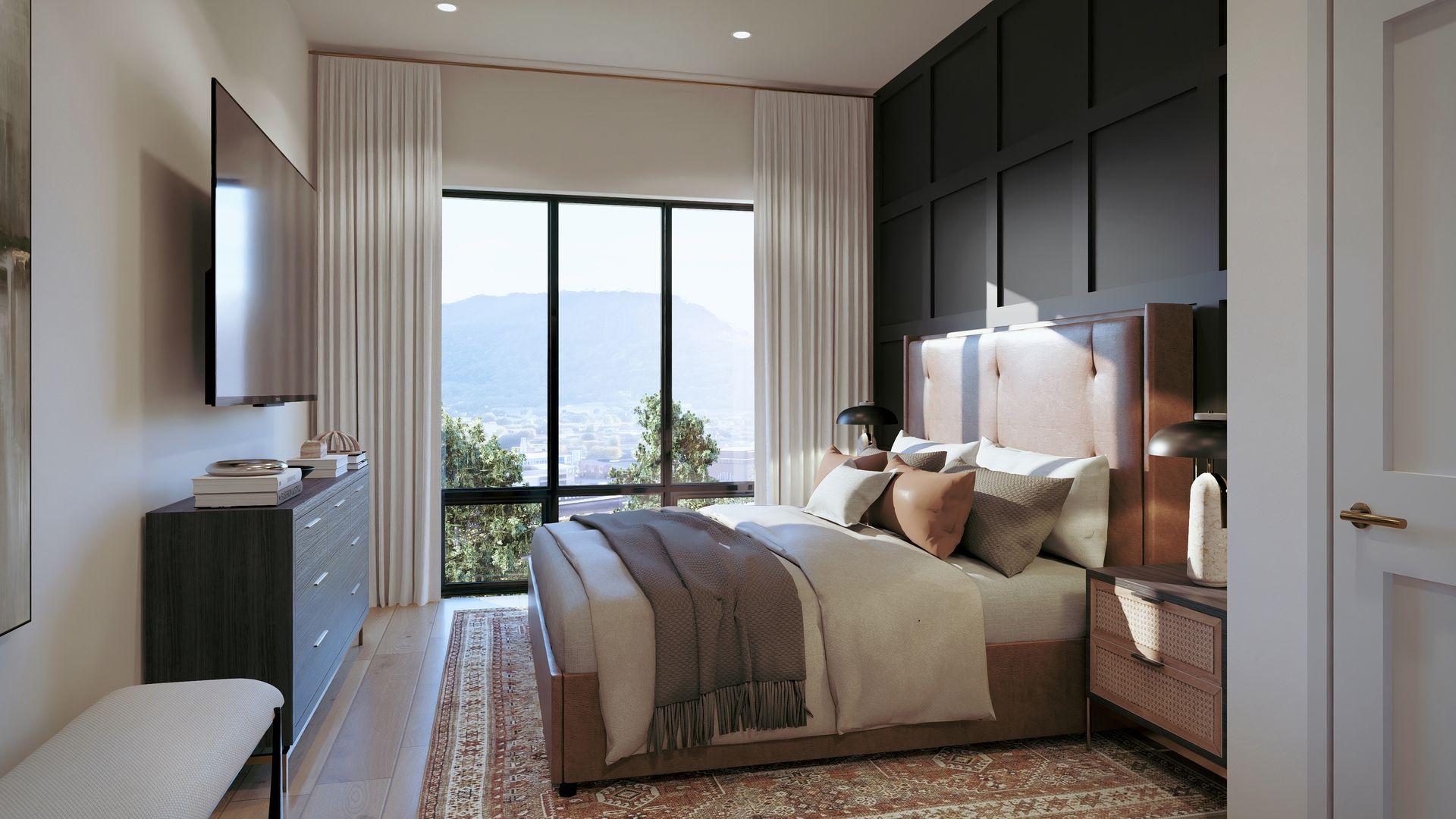 Bedroom with accent wall rendering